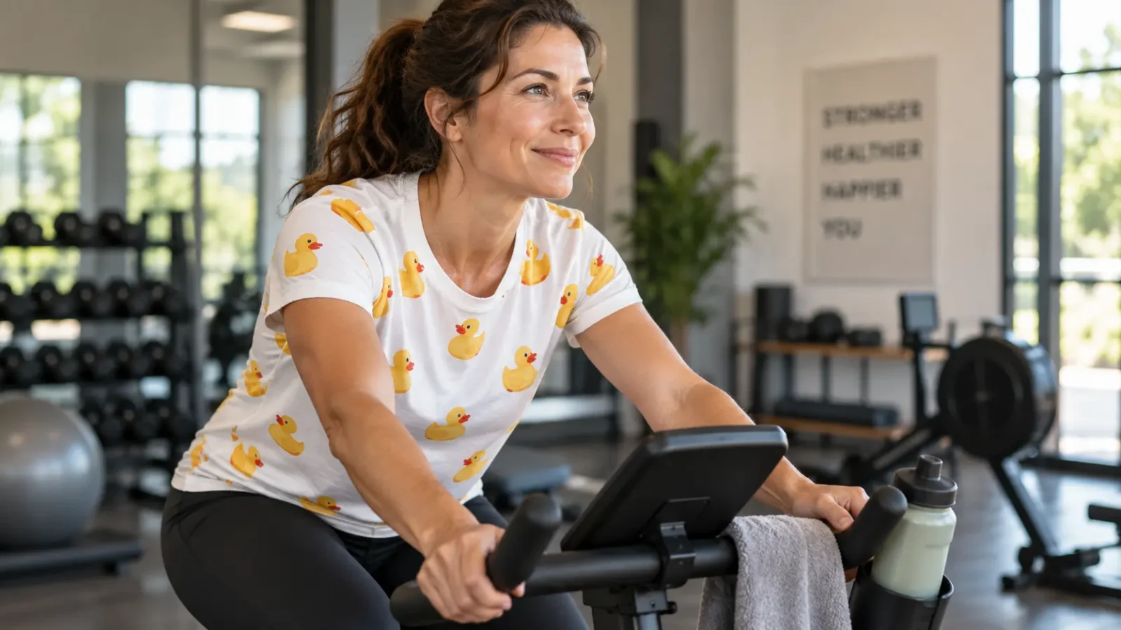 Adult performing controlled aerobic exercise at a sustainable pace while building stamina and endurance.