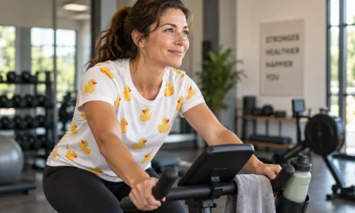 Adult performing controlled aerobic exercise at a sustainable pace while building stamina and endurance.