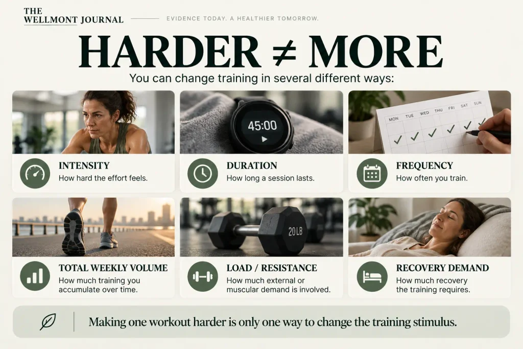 Training levers for increasing stamina and endurance, including intensity, duration, frequency, weekly volume, load, and recovery demand.