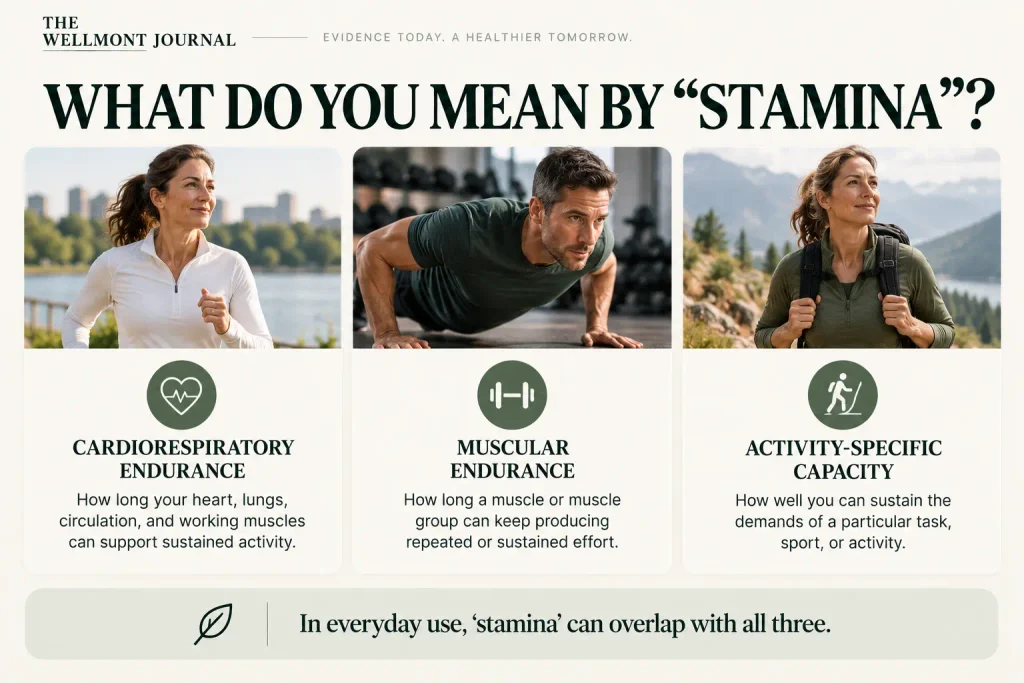 Comparison of cardiorespiratory endurance, muscular endurance, and activity-specific capacity when building stamina.
