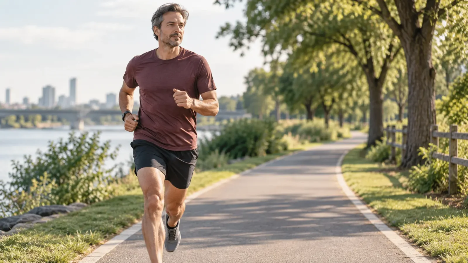 Adult runner maintaining a controlled, sustainable pace while training to increase stamina for running.
